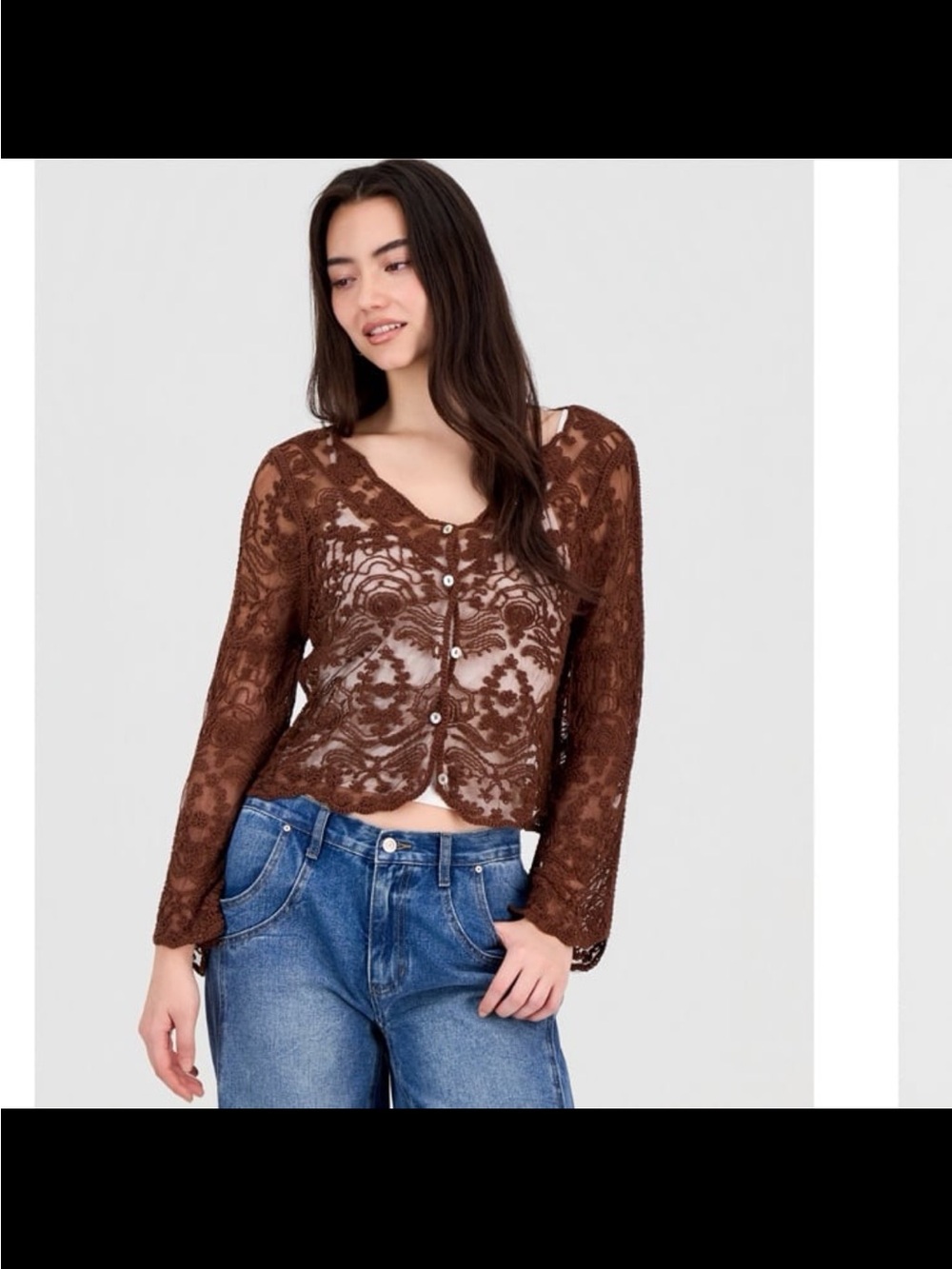 NWT and now this women’s lace long sleeve top brown size medium